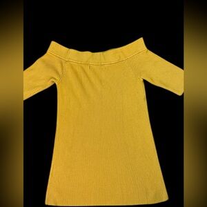 Anthropologie Ribbed Knit Sweater Top Mustard Yellow Off Shoulder Size Small
